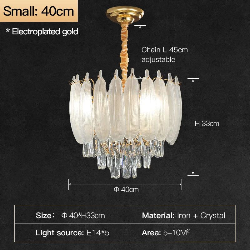 DecorBites™ Crystal Feather Chandelier: Luxury French Retro LED Lamp for Living and Dining Room