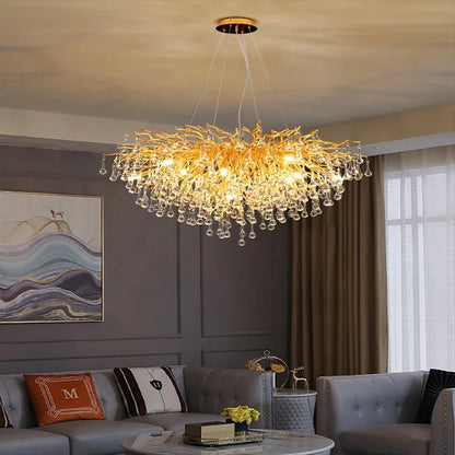 DecorBites™ Crystal LED Chandelier: Modern Light Luxury Water Drop Design for Home Decor