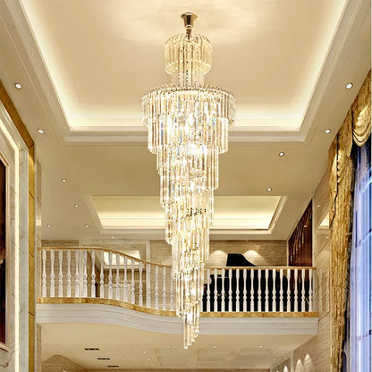 DecorBites™ Gold Crystal Duplex Building LED Chandeliers - Luxury Staircase Decoration