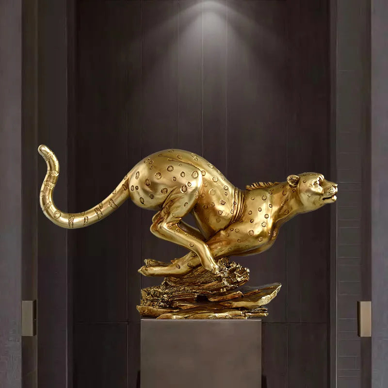 Escultura de resina DecorBites™ de leopardo dorado - Decoración de guepardo hecha a mano