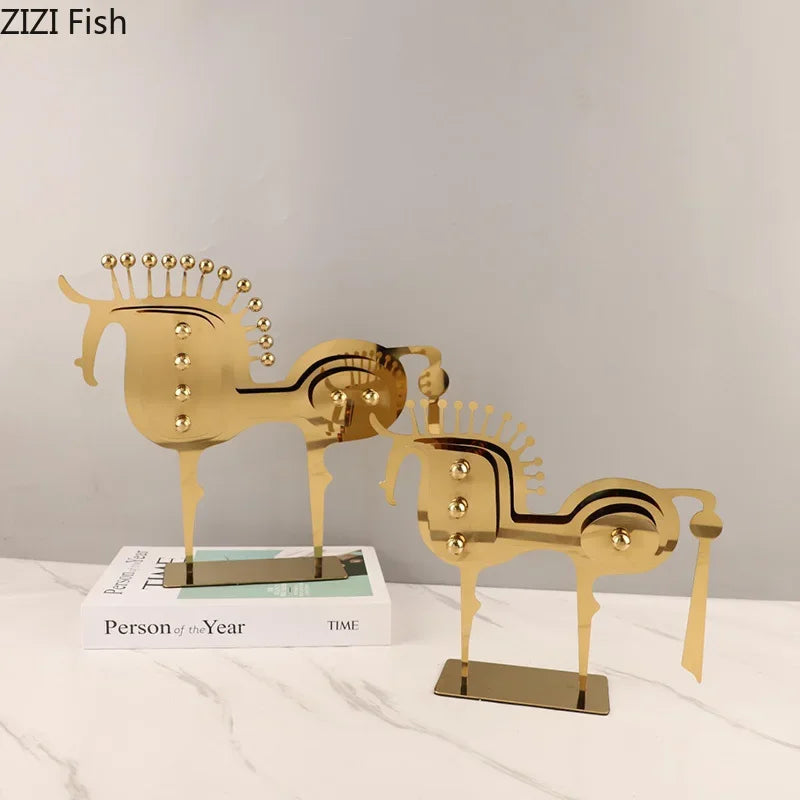 DecorBites™ Golden Horse Metal Animal Sculpture Desk Ornament