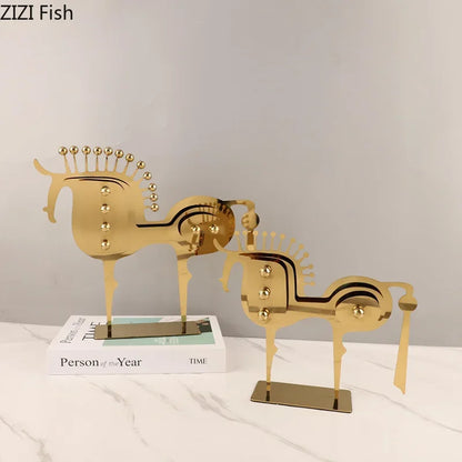 DecorBites™ Golden Horse Metal Animal Sculpture Desk Ornament