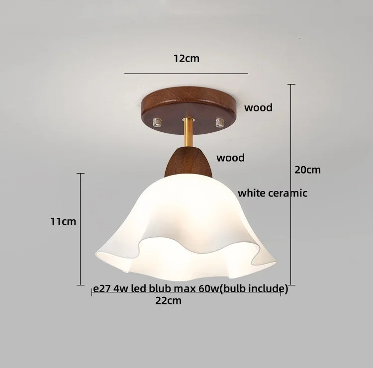 DecorBites™ Amber Glass Wood LED Ceiling Light Fixture for Modern Living Room.