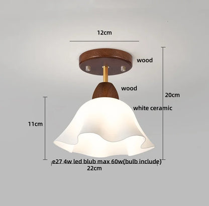 DecorBites™ Amber Glass Wood LED Ceiling Light Fixture for Modern Living Room.