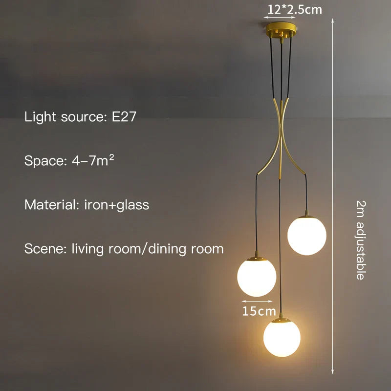 Lámpara de araña LED con bola de cristal DecorBites™, decoración moderna y minimalista para escaleras de villas tipo loft.