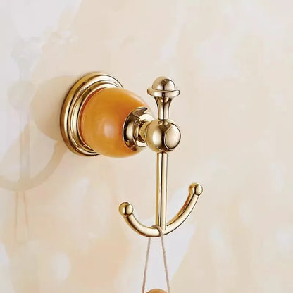 DecorBites™ Brass Jade Bathroom Accessories Set: Towel Bar, Soap Holder, Towel Rack, Glass Shelf