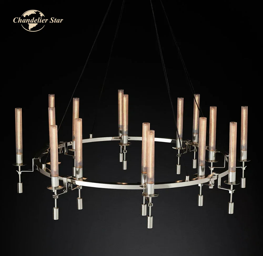 DecorBites™ LED Round Glass Chandelier for Living Dining Room Lighting