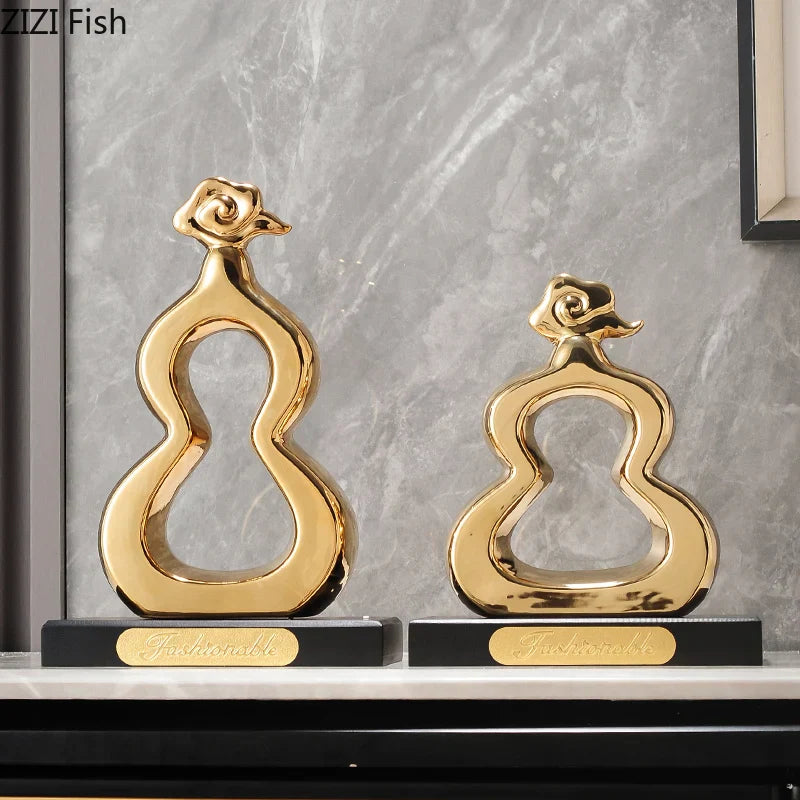 DecorBites™ Gold Gourd Ceramic Sculpture Desk Decor Porcelain Crafts Room Ornaments