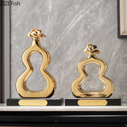 Escultura Cerámica de Calabaza Dorada Decorbites™ Decoración de Escritorio Artesanías de Porcelana Ornamentos para la Habitación