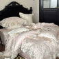 Decobites Pink Flowers Embroidery Bedding Set | 1000TC Egyptian Cotton Duvet Cover, Sheet Set