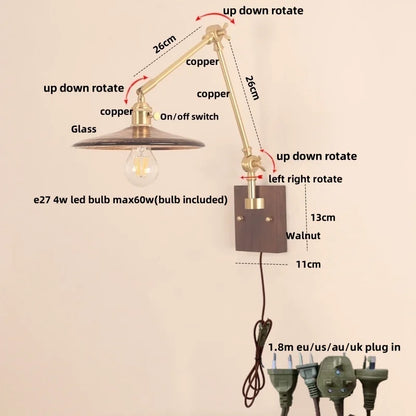 DecorBites™ Cube Glass LED Wall Sconce Walnut Wood Rotatable Mirror Light