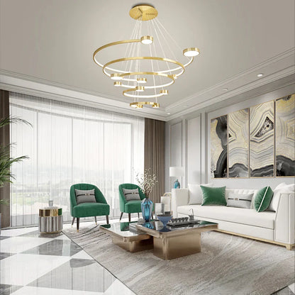 DecorBites™ LED Ring Chandelier: Modern Nordic Hanging Light for Dining, Living Room, and Lobby