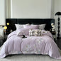 Decobites Pink Luxury Flower Embroidery 4-Piece Bedding Set - 1000TC Egyptian Cotton