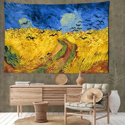 DecorBites™ Golden Field Oil Painting Tapestry Wall Hanging - Retro Hippie Art Decor