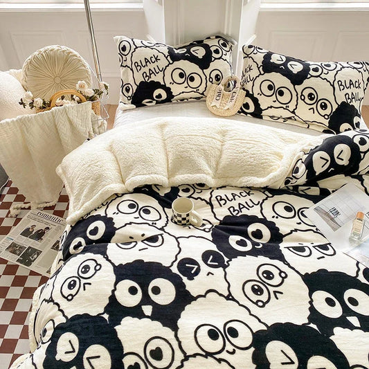 Decobites Cartoon Print Cozy Blanket - Milk Velvet & Cashmere - Winter/Spring Duvet Cover