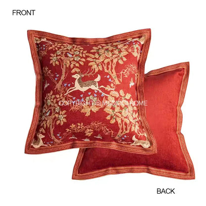 DecorBites™ Handmade Reindeer Applique Embroidery Christmas Cushion Cover - Festive Xmas Holiday Decor