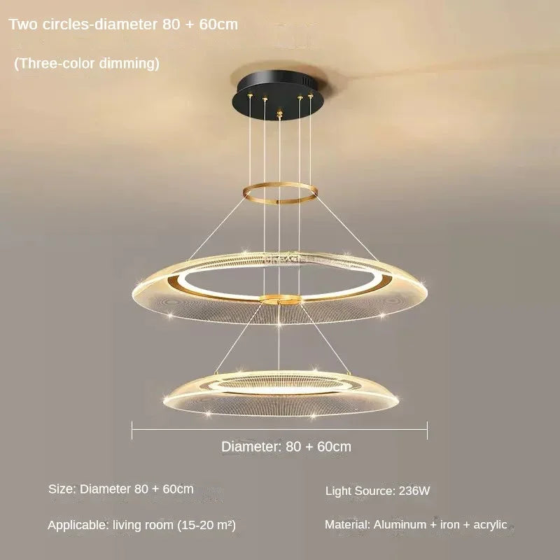 DecorBites™ LED Ring Ceiling Chandelier: Luxury Villa Pendant Light for Living & Dining Rooms