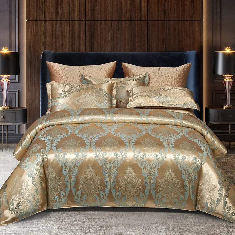 DecorBites™ Jacquard Satin Summer Bedding Set - Elegant & Skin Friendly Duvet Cover - Single/Double Size