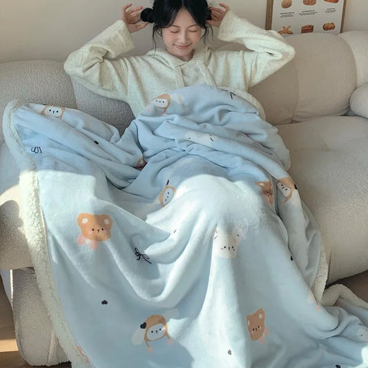DecorBites™ Korean Cartoon Plush Blanket, Soft Nap Sofa Cover for Home Dormitory