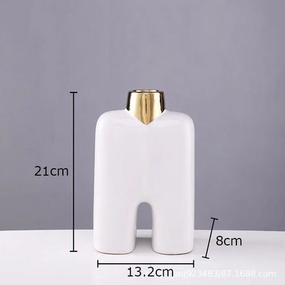 DecorBites™ Gold Ceramic Vase Desk Decor Artificial Flower Arrangement Aesthetic Room Vase