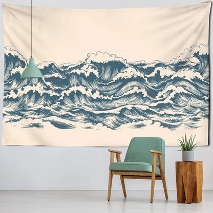 Decobites Minimalist Cartoon Wave Tapestry Wall Hanging for Bedroom Living Room