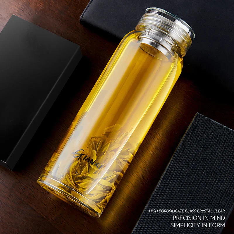 DecorBites™ Glass Tea Bottle with Strainer and Lid