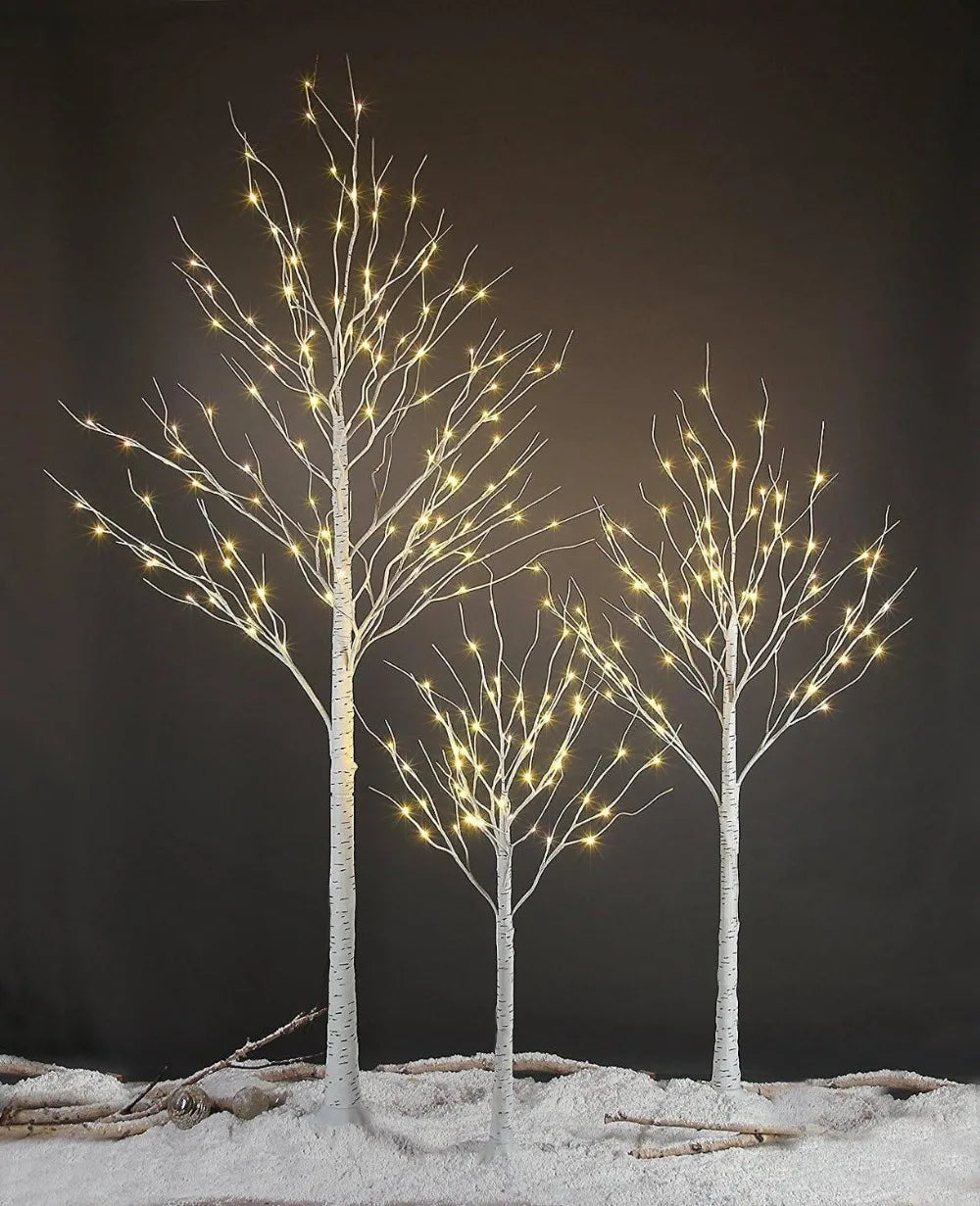 4 feet 6 feet and 8 Feet Birch Tree,Warm White, for Home,Pack of 3, Festival, Party, and Christmas Decoration, Indoor