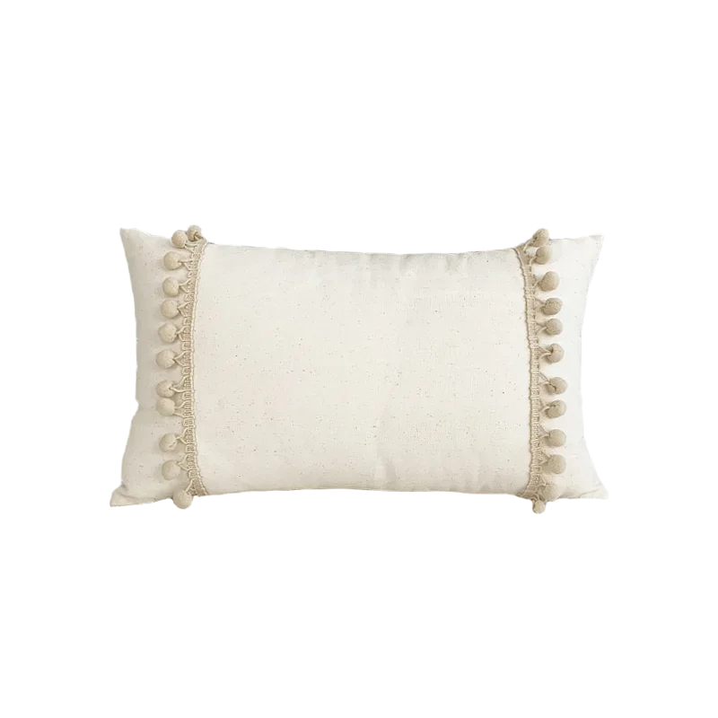 DecorBites™ Boho Style Beige Linen Cushion Cover with Tassels for Home Decor