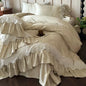 Decobites French Lace Ruffle Princess Wedding Bedding Set with Brushed Duvet Cover & 2 Pillowcases