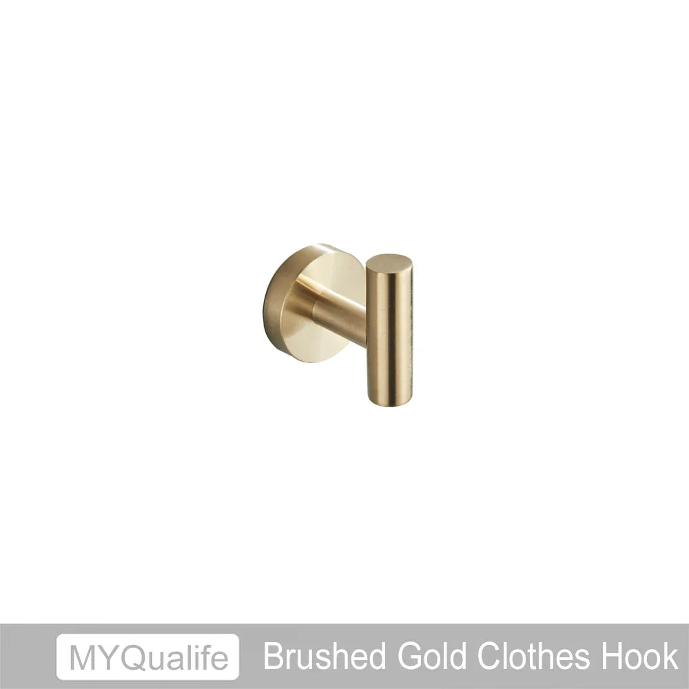 DecorBites™ Brushed Gold Bathroom Hardware Set: Towel Bar, Paper Holder, Robe Hook