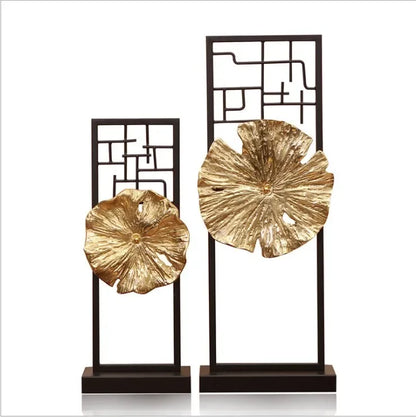 Adorno de escritorio Feng Shui con forma de hoja de loto dorada DecorBites™ (escultura de aleación)