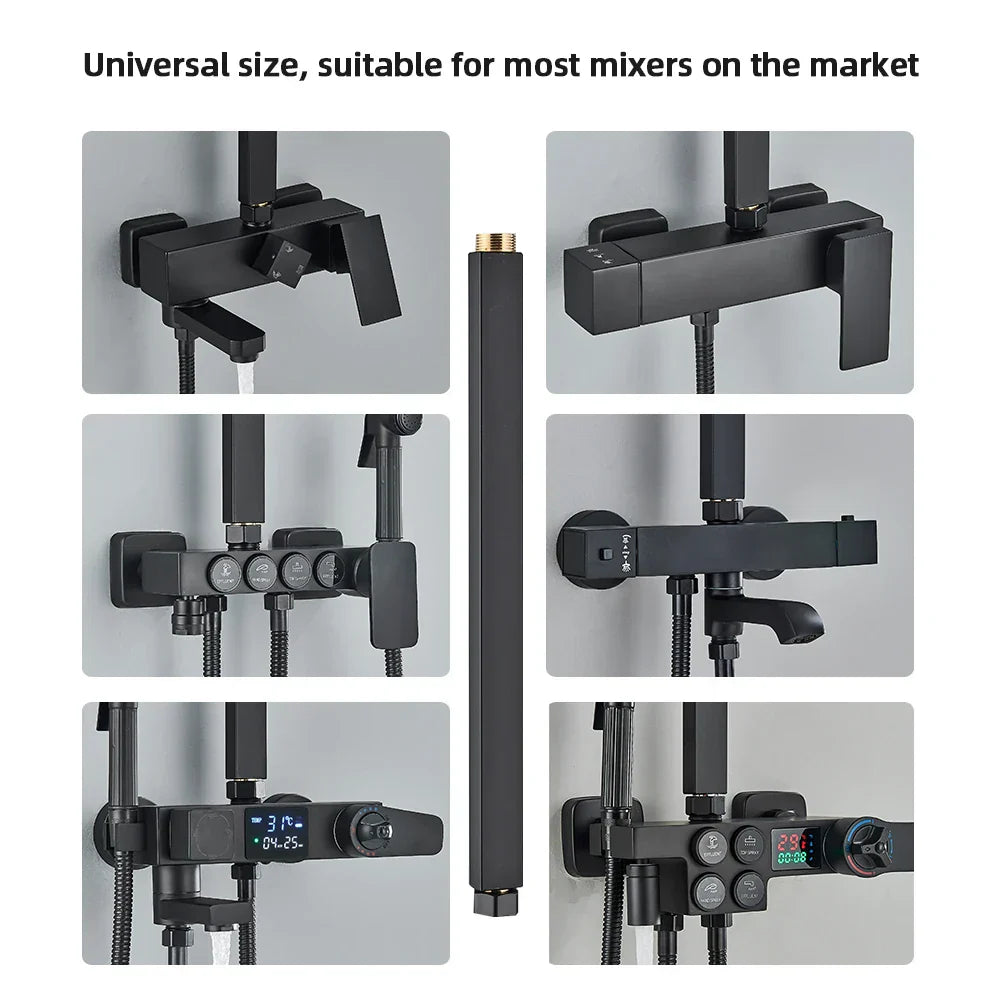 أنبوب تمديد صنبور دش الحمام الأسود من DecorBites™ - دائري ومربع 30/40 سم واجهة عامة