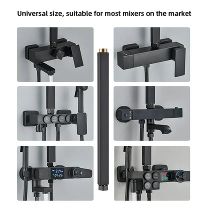 أنبوب تمديد صنبور دش الحمام الأسود من DecorBites™ - دائري ومربع 30/40 سم واجهة عامة