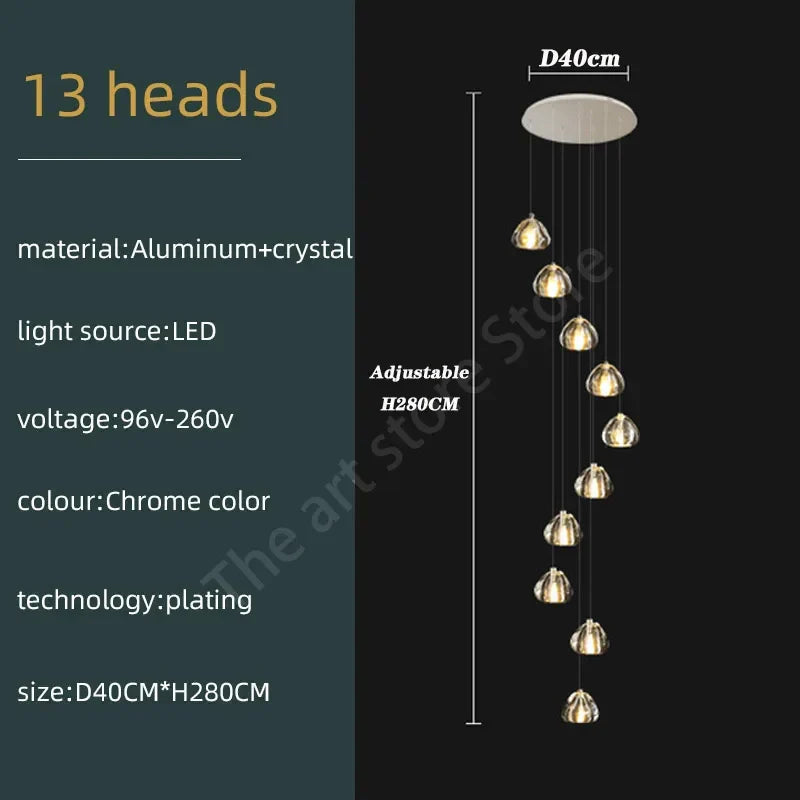 DecorBites™ Crystal LED Ceiling Chandelier: Modern Spiral Kitchen Staircase Home Decoration Light