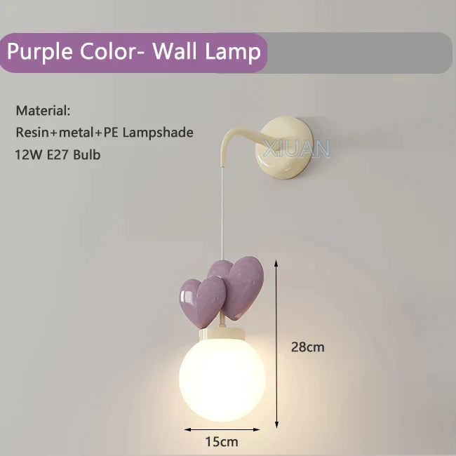 DecorBites™ Children's Love Wall Lamp Purple Red Pink for Nursery School Kids Baby Room Decor