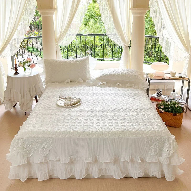 DecorBites™ Lace Ruffles Quilted Cooling Bed Skirt Set