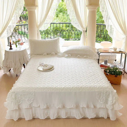 DecorBites™ Lace Ruffles Quilted Cooling Bed Skirt Set