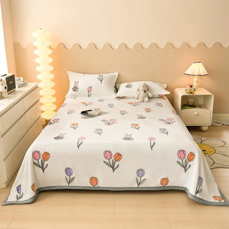 DecorBites™ Cartoon Print Flannel Sofa Cover – Lightweight Plush Blanket for Adults