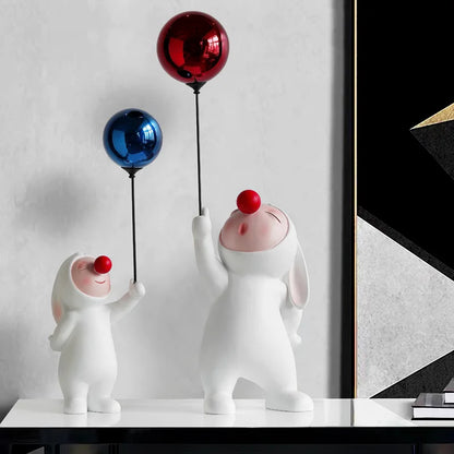 زينة أرنب بالون من راتنج DecorBites™، تماثيل مكتبية لطيفة، منحوتات يدوية لرفوف الكتب