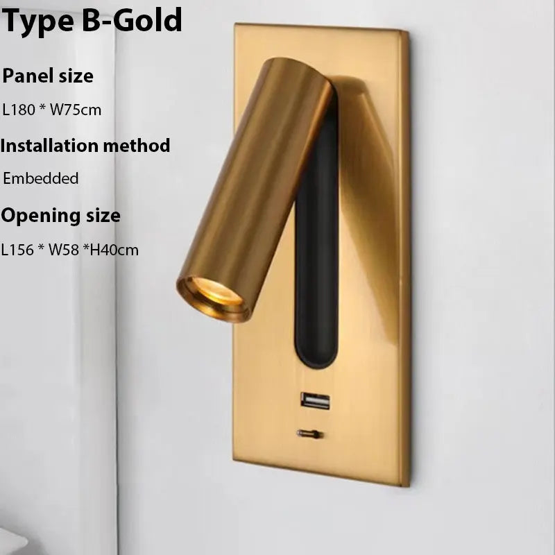 DecorBites™ LED Wall Sconce Adjustable Reading Light for Hotel Bedroom, USB Charging