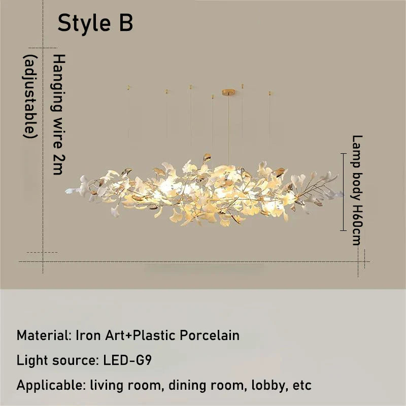 DecorBites™ Luxe Ginkgo Leaves Chandelier Pendant Light for Living Room Bedroom