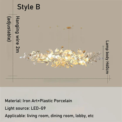 DecorBites™ Luxe Ginkgo Leaves Chandelier Pendant Light for Living Room Bedroom