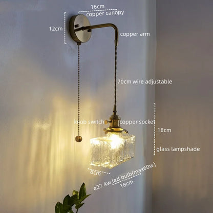 Lámpara de pared LED DecorBites™ de cobre y cristal, moderna luz de noche para pasillo.