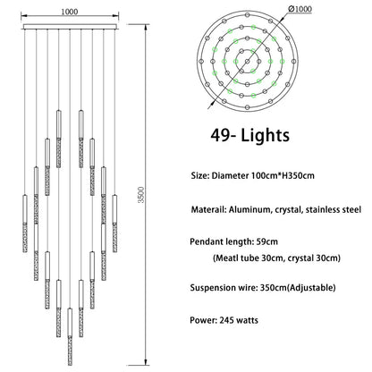 DecorBites™ Crystal Led Chandelier for Modern Loft Living Room Staircase, Gold Art Deco Hanging Lamp