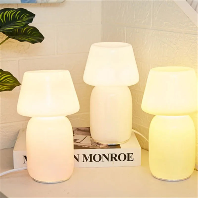 DecorBites™ Apollo Mushroom Glass Table Lamp - White Glass Bedside Night Light