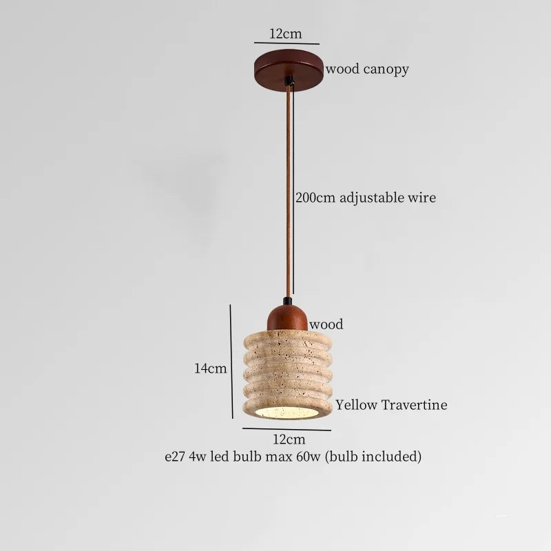 Yellow Travertine Pendant Lamp Polished Copper
