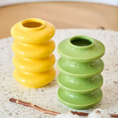 DecorBites™ Jarrón de cerámica abstracto con círculos geométricos en espiral, accesorio decorativo para el hogar