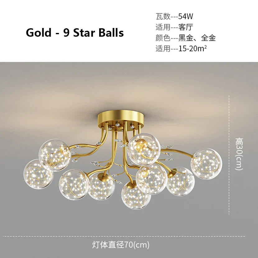 DecorBites™ Glass Bubble Ball LED Ceiling Light in Black Gold Crystal for Bedroom & Living Room