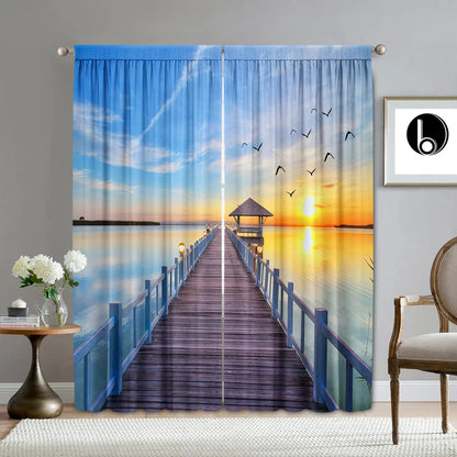 Decobites Ocean Sail & Lighthouse Screen Curtain Set for Kitchen & Coffee Shop