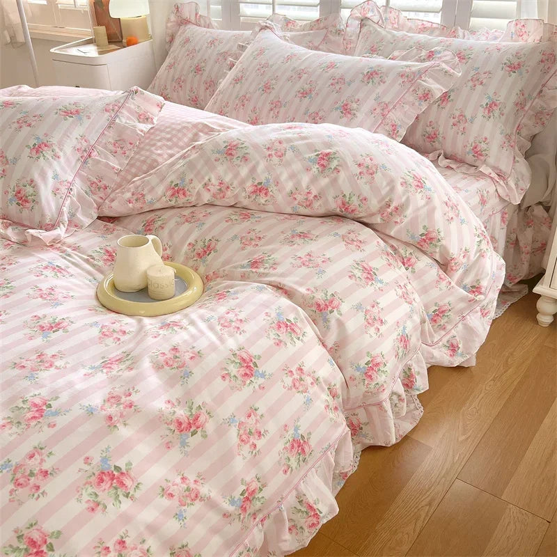 Decobites Floral Princess 100% Cotton Duvet Set for Queen Size Bed